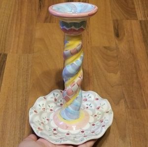 Mackenzie Childs Stoke Gabriel Pattern Rare Retired Fluted Twist Candlestick